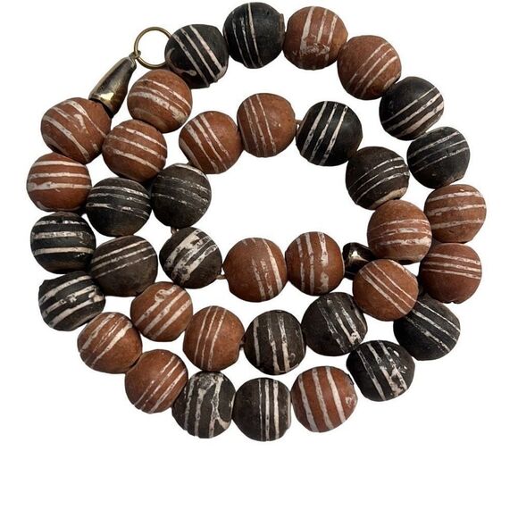 Heavy Black, Brown & Cream Antique Venetian Rattlesnake Trade Beads - Picture 1 of 6